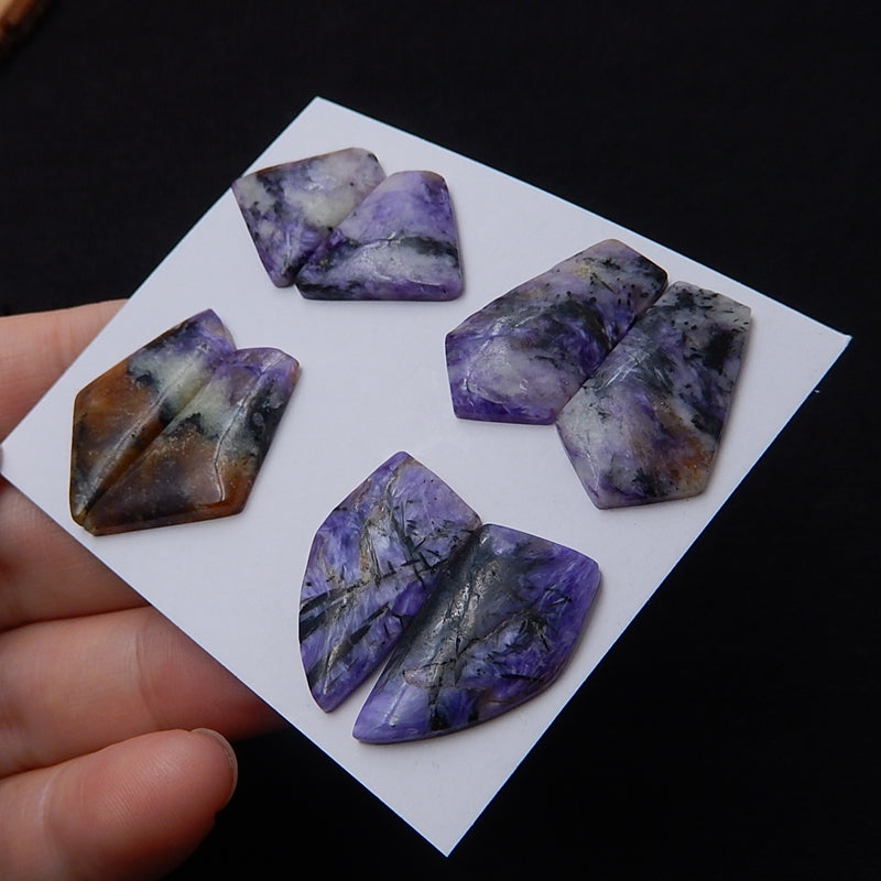 New Arrival 4 Pairs Beautiful Charoite cabochons, 25x13x3mm, 17x15x3mm, 10.4g - MyGemGarden