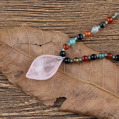 Agate Faceted Gemstone With Silver Beads Necklace, Rose Quartz Pendant, Handmade Jewelry, 1 Strand, 22 inch, 29.3g