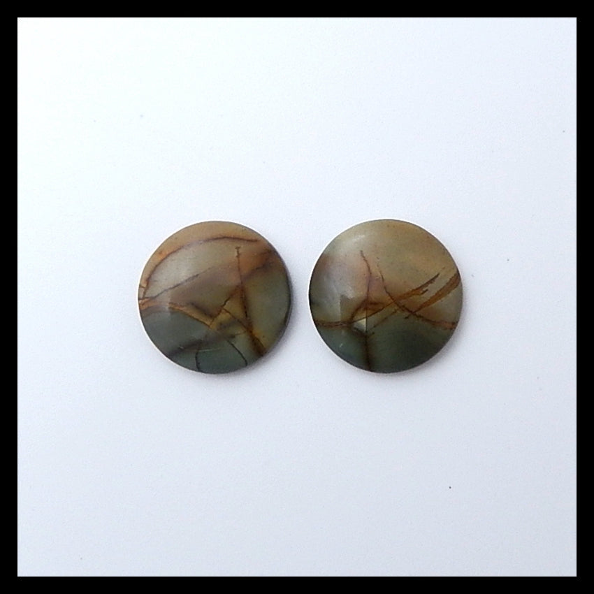 2 Pairs Multi-Color Picasso Jasper 16mm round cabochons, 16x16x4mm, 16x16x5mm, 8.2g - MyGemGarden