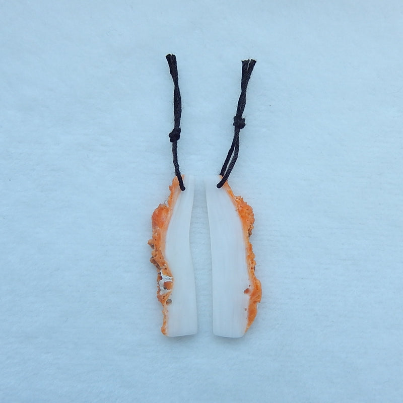 Natural Orange Shell Earrings Pair 40x12x3mm,5.7g - MyGemGarden