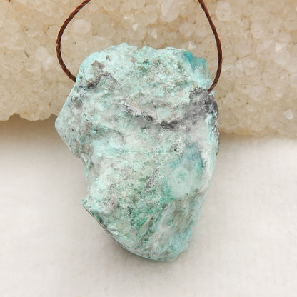 Natural Raw Gemstone Blue Opal Drilled Pendant Stone, 32x27x14mm, 9.8g