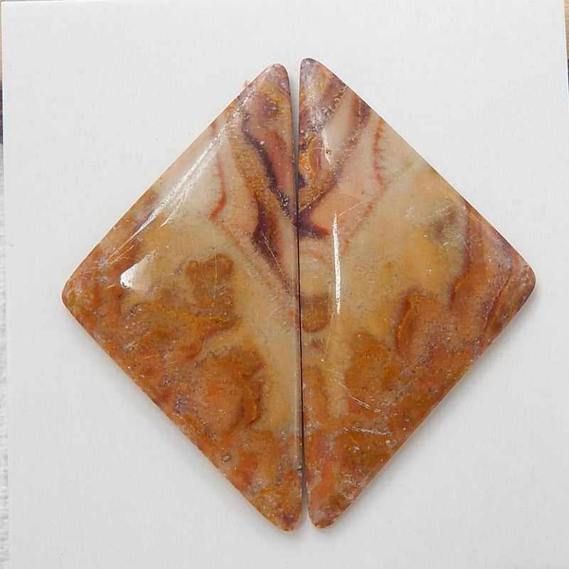 Natural Us Biggs jasper Triangle Gemstone Cabochon Pair, 32x16x3mm, 3.4g - MyGemGarden