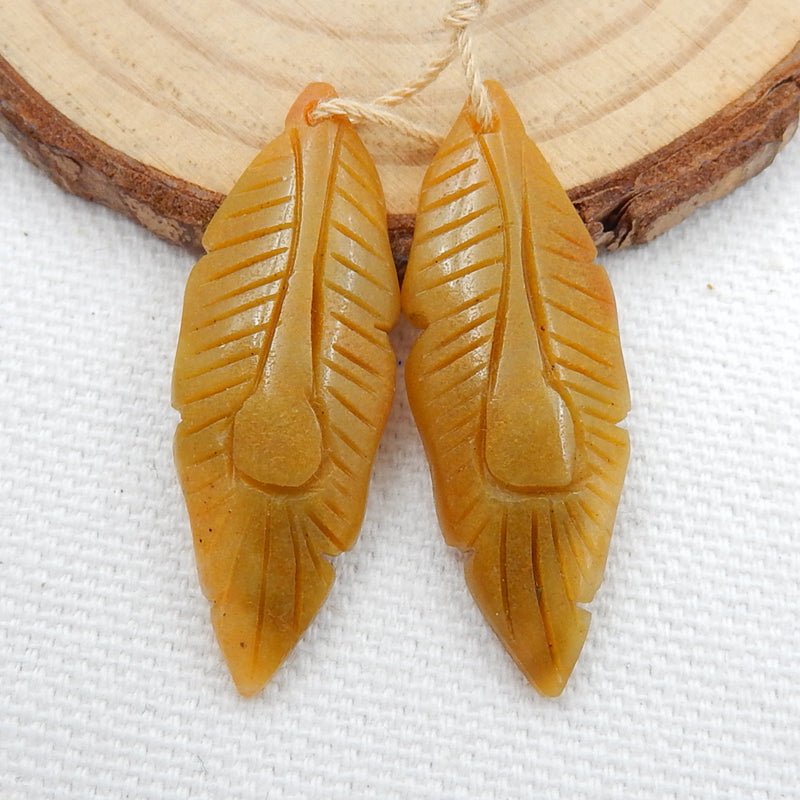 Hot sale Amazonite Carved leaf Earrings Pair, 37x13x5mm, 5g - MyGemGarden