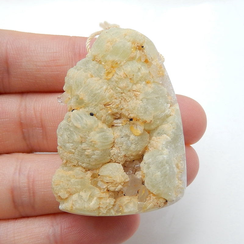 Drusy Geode Gemstone Quartz With Prehnite Pendant Bead, Healing Stone, 40x29x18mm, 25.1g - MyGemGarden