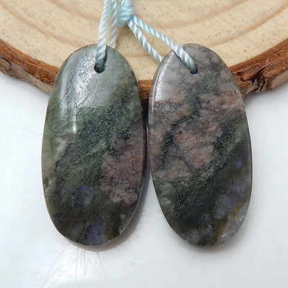 Natural Larvikite Oval Earrings Pair, stone for Earrings making, 25x12x4mm, 4.6g - MyGemGarden