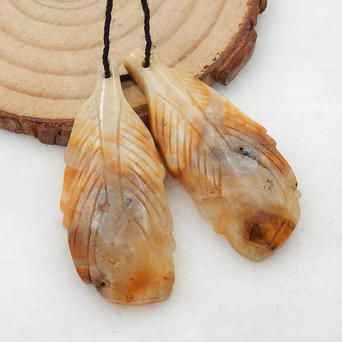 Amazonite Carved Earrings Stone Pair, 37x16x5mm, 8.1g