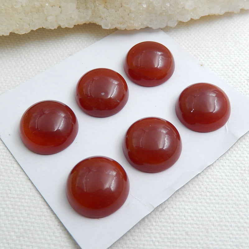 6 Pcs Natural Red agate Round Gemstone Cabochon, 16x6mm, 15.3g - MyGemGarden