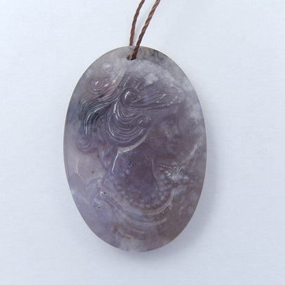 Ocean Jasper Carved Beautiful Girl Pendant Bead, 32x22x9mm, 9.3g - MyGemGarden