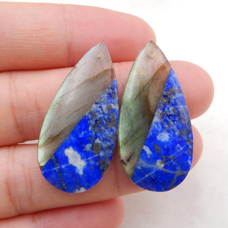 Labradorite and Lapis Lazuli Teardrop Glued Earrings Stone Pair, 31x15x4mm, 6g
