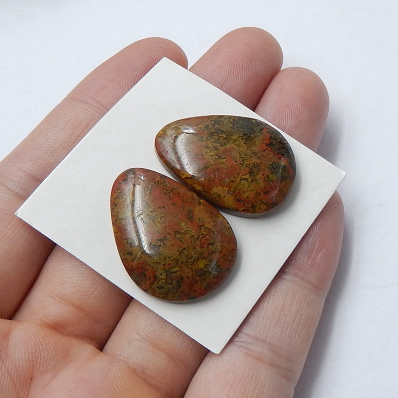 Natural Warring States Red Agate Cabochon Pair, 25x18x5mm, 7.3g - MyGemGarden