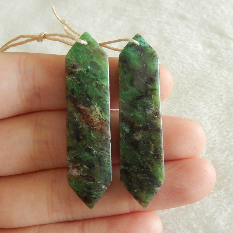 Natural Ruby and Zoisite Drilled Earrings Pair 44x11x4mm,7.7g - MyGemGarden