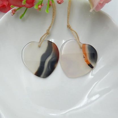 Natural Agate Heart Earrings Pair, stone for Earrings making, 27x27x2mm, 7.6g - MyGemGarden