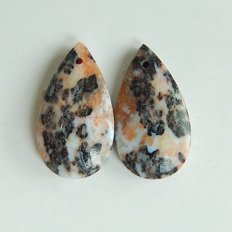 Natural petrified wood  Drilled Teardrop Gemstone Cabochon Pair, 18x10x5mm, 2.5g - MyGemGarden