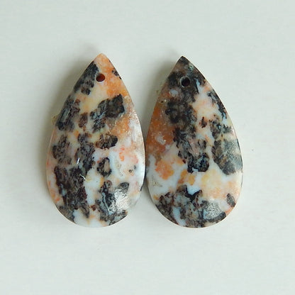 Natural petrified wood  Drilled Teardrop Gemstone Cabochon Pair, 18x10x5mm, 2.5g - MyGemGarden