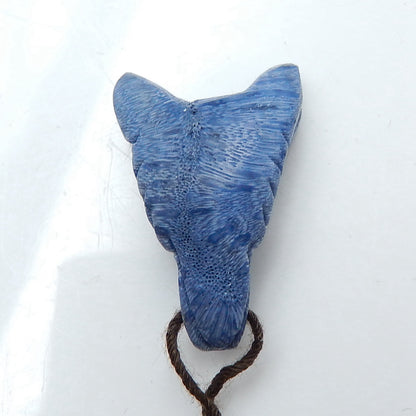 Handmade blue coral Carved Wolf Head Pendant Bead, 27x18x9mm, 3.6g - MyGemGarden