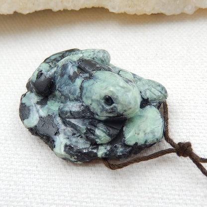 Hand Carved Gemstone Green Turquoise Frog Pendant , 40x27x15mm, 15.7g - MyGemGarden