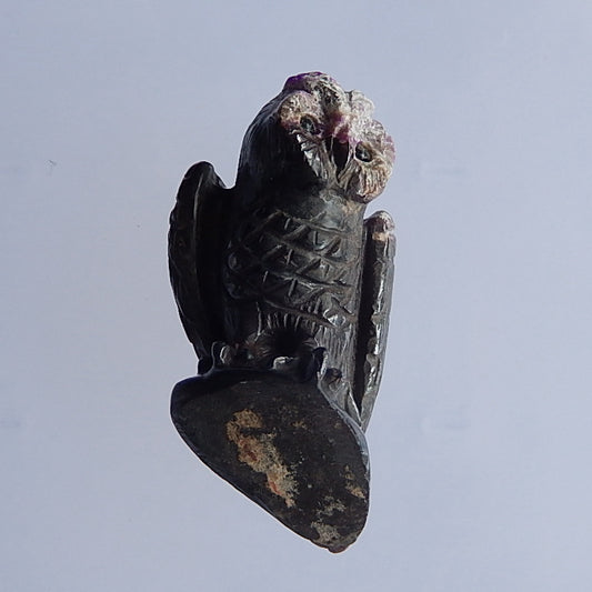 Natural Sugilite Gemstone Hand-Carved Owl Ornament, 61x31x22mm, 81.8g - MyGemGarden