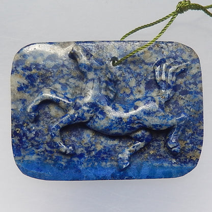 Carved Lapis Lazuli Gemstone Horse Pendant Bead, Running Horse Pendant, 52x38x9mm, 27.26g - MyGemGarden