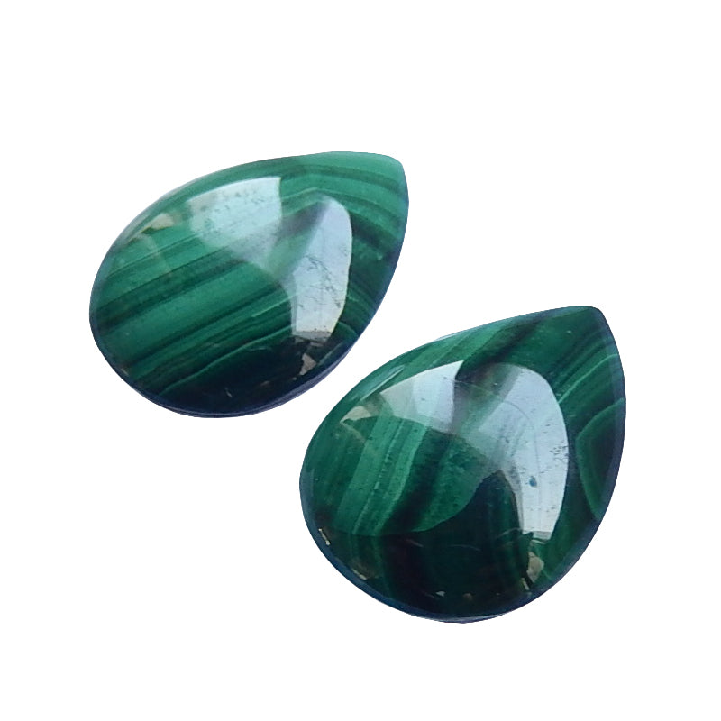 Natural Malachite and Obsidian Glued Pear Green Cabochon pair, 18x13x4mm, 3.7g - MyGemGarden
