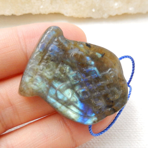 Handmade Labradorite Carving Gemstone Pendant Bead, 33x24x6mm, 8.4g - MyGemGarden