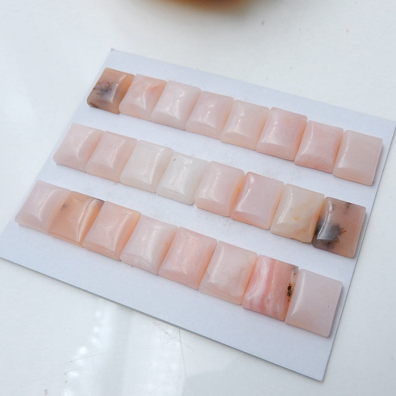 24 PCS Pink Opal Rectangle Gemstone Cabochons, 10x8x4mm, 12.6g - MyGemGarden