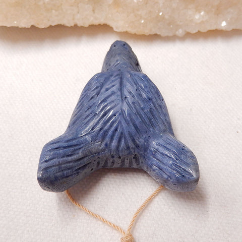 Carved Wolf Head Blue Coral Gemstone Pendant , 47x37x18mm, 27g - MyGemGarden