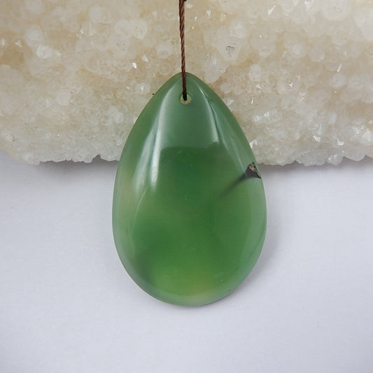 Green Agate Gemstone Natural Pendant Bead, 42x28x7mm, 11.76g - MyGemGarden