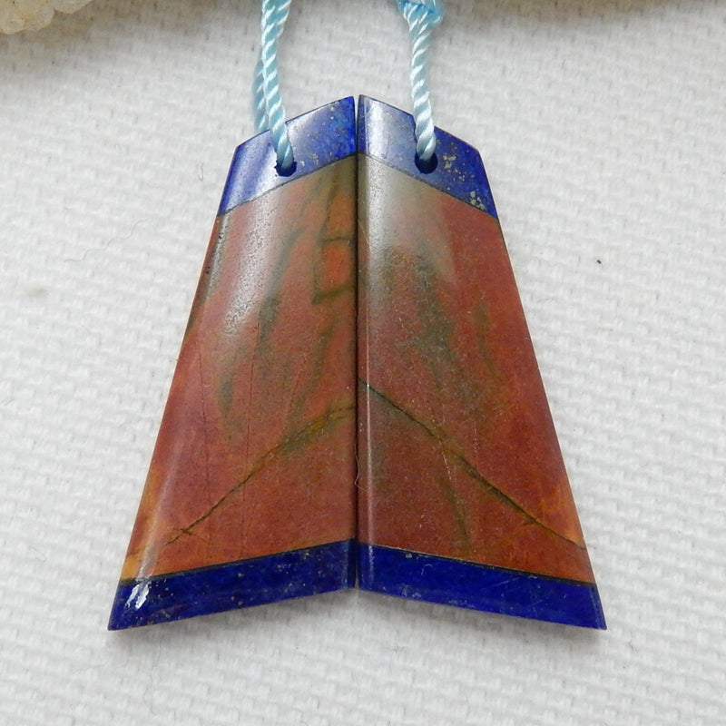 Multi-Color Picasso jasper and Lapis Lazuli Glued Gemstone Earrings Pair, 30x13x4mm, 5.3g - MyGemGarden