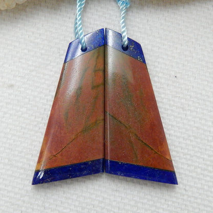 Multi-Color Picasso jasper and Lapis Lazuli Glued Gemstone Earrings Pair, 30x13x4mm, 5.3g - MyGemGarden