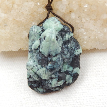Hand Carved Gemstone Green Turquoise Frog Pendant , 40x27x15mm, 15.7g - MyGemGarden