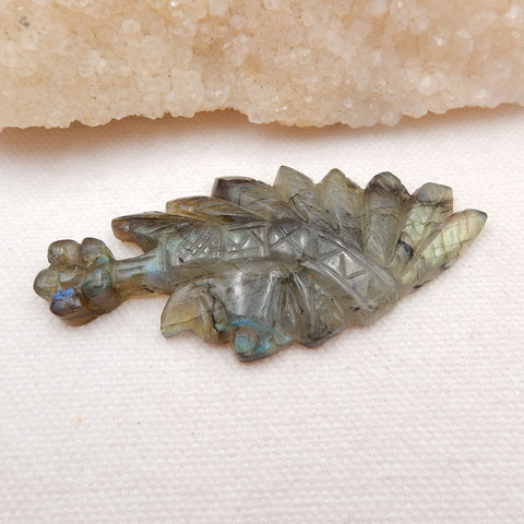 Vintage Hand Carved Labradorite Gemstone Indian Head Pendant , 67x30x8mm, 16.1g - MyGemGarden