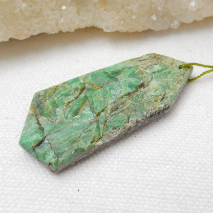 Natural Emerald Green Drilled Gemstone Pendant Bead, 51x22x6mm, 11.7g - MyGemGarden