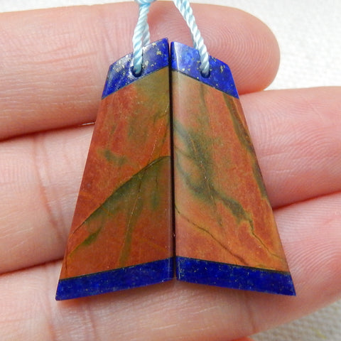 Multi-Color Picasso jasper and Lapis Lazuli Glued Gemstone Earrings Pair, 30x13x4mm, 5.3g - MyGemGarden