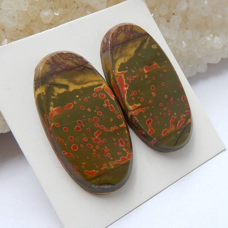 Natural Multi-Color Picasso jasper Oval Gemstone Cabochon Pair, 30x15x4mm, 7.45g - MyGemGarden