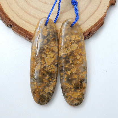 Natural Ocean Jasper Oval Earrings Pair, stone for Earrings making, 43x14x5mm, 9.9g - MyGemGarden