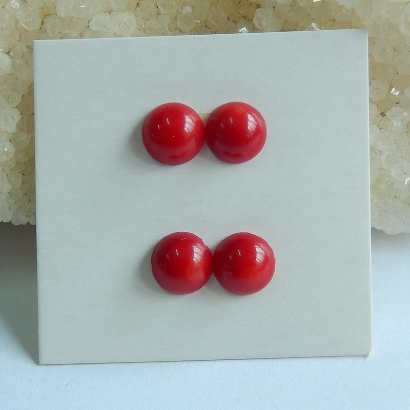4 pcs Red Coral 7mm round cabochons, 7x7x3mm, 1.6g - MyGemGarden