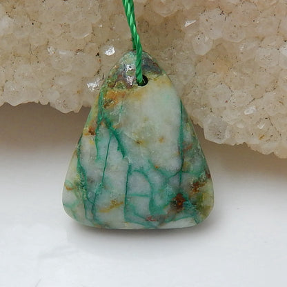 Natural Chrysocolla Drilled Triangle Pendant Bead, 19x16x6mm, 2.6g - MyGemGarden