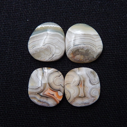2 Pairs Natural Agate cabochon, Crazy Lace Rosetta Stone Gemstone Cabochon Pair, 15x14x4mm, 6.2g - MyGemGarden