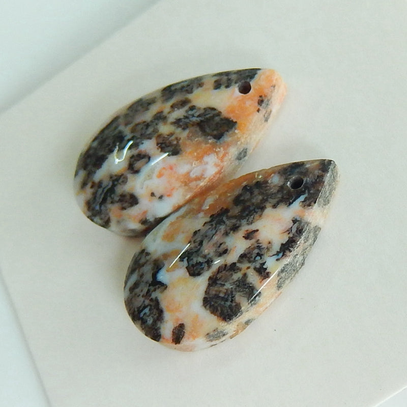 Natural petrified wood  Drilled Teardrop Gemstone Cabochon Pair, 18x10x5mm, 2.5g - MyGemGarden
