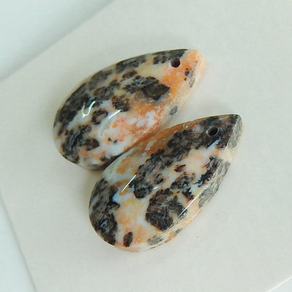 Natural petrified wood  Drilled Teardrop Gemstone Cabochon Pair, 18x10x5mm, 2.5g - MyGemGarden