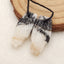 White Zabra Jasper Carved Feather Shaped Earrings Stone Pair, 25x12x3mm, 3.1g