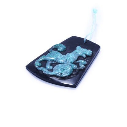 Beautiful Carved dog Obsidian Chrysocolla Jewelry Pendant, 40x32x5mm, 10g - MyGemGarden