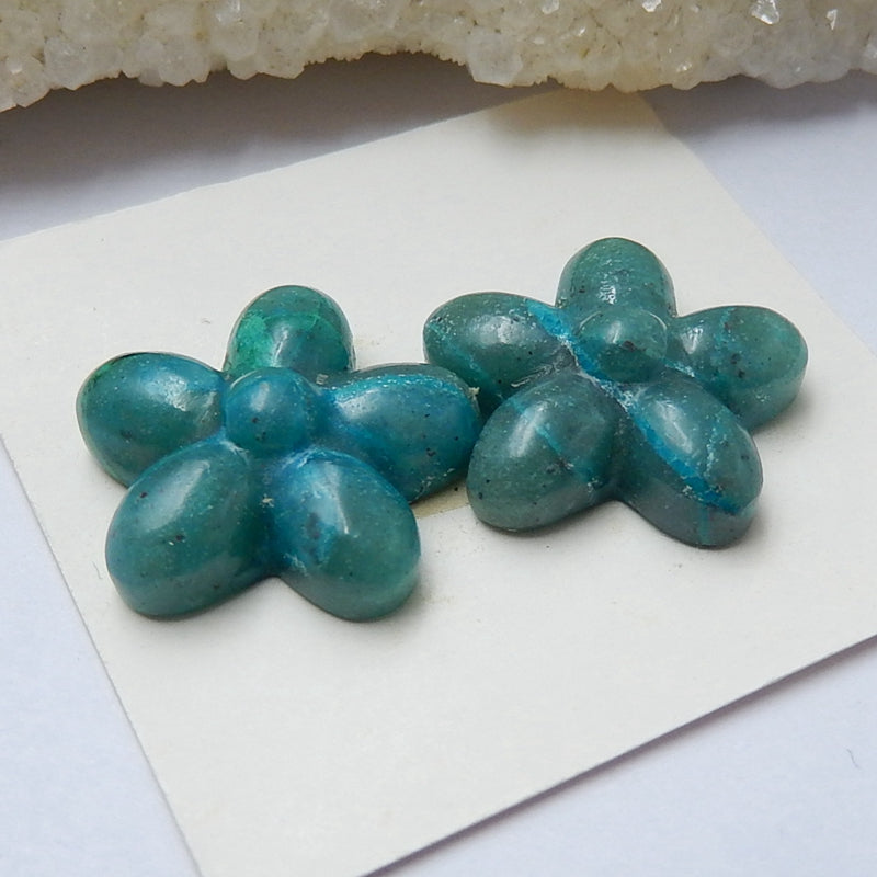 2 pcs Chrysocolla Carved Flowers Cabochon Pairs, 18x18x7mm, 4.6g - MyGemGarden