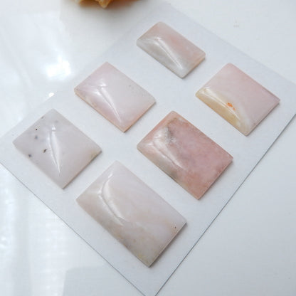 6 PCS Pink Opal Rectangle Gemstone Cabochons, 31x19x6mm,25x5x6mm, 31.1g - MyGemGarden