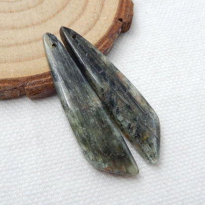 Green Kyanite Earrings Stone Pair, stone for earrings making, 38x9x4mm, 6.7g - MyGemGarden