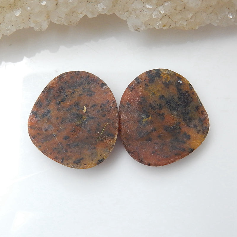 Natural petrified wood opal Gemstone Cabochon Pair, 17x16x4mm, 3.5g - MyGemGarden