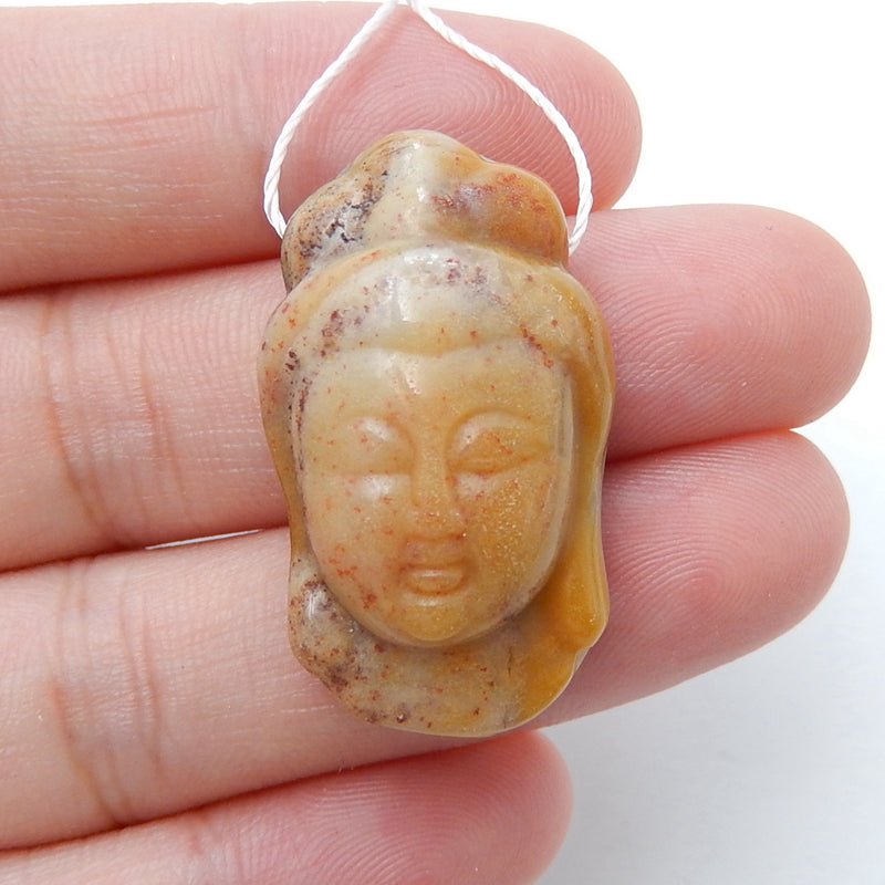 Carved Amazonite Guanyin Head Pendant Bead, 30x18x11mm, 9.3g - MyGemGarden