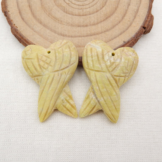 Natural Serpentine feather Earring Beads 31x23x4mm, 7.6g