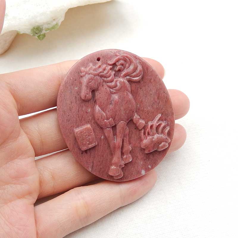 Natural Rhodonite Carved horse head Pendant Bead 53x46x7mm, 35g