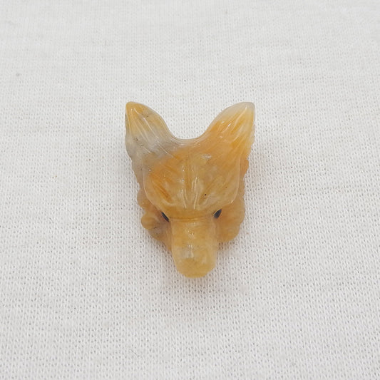 Pierre pendentif tête de loup minuscule sculptée à la main en jade jaune, 24x17x9mm, 3.8g
